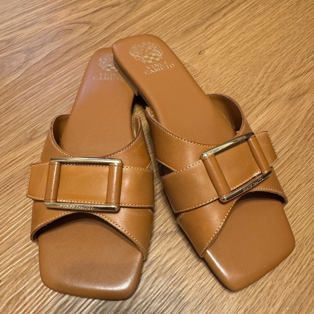 Vince Camuto Tan Leather Slide Sandals